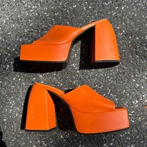 Orange Platform Block Heel Mules
